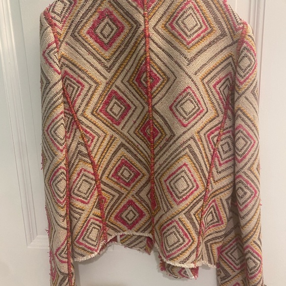 IRO Kolie Jacket Women's 42 Jacquard Geo Patterned Fringe Tweed Beige Pink - Picture 7 of 7